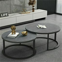 Modern Nesting Round Grey Marble Top Coffee Table Set Sintered Stone Table Metal Legs Home Furniture