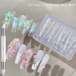 2/3Pcs Blooming Camellia/Orchid/Lily Flower Nail Carving Mold Clear Silicone 5-Petal Flower Nail Gel Printing Mold Nail Tools 8!