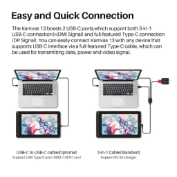 HUION Kamvas 13 Graphic Tablet Monitor 120%sRGB Battery-Free Pen Display Drawing Monitor 8192 Levels Pen with Express Keys Gamut