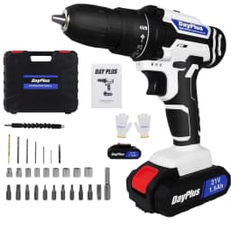 Cordless Drill Driver 21V, Power Tool Electric Screwdriver, 25+1 Torque, 2 Speed, LED Light, Combi Drill Kit for Home and Garden