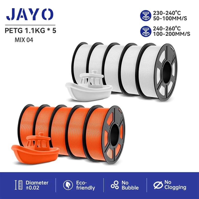 JAYO PETG 3D Filament 1.75mm 10Rolls 3D Printer Diameter Tolerance +/-0.02mm Filament Lines Up Neatly High Toughness Material