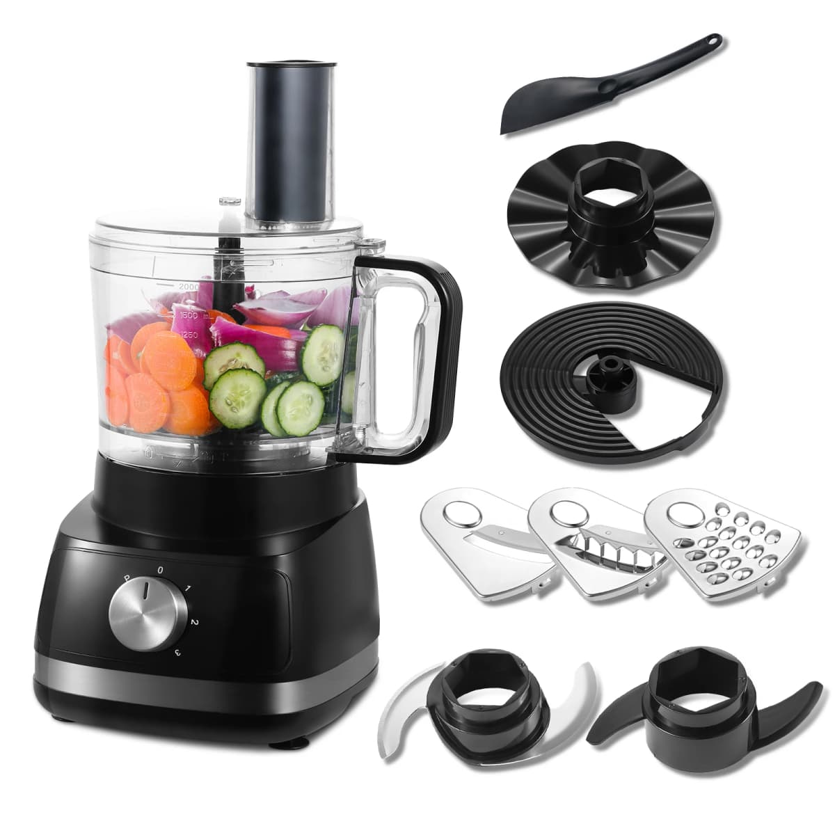 800W Powerful Food Processor Chopper 2L | 3-Speed + Pulse Function | Multi-Chopper & Dough Kneader Compact Black Kitchen Machine