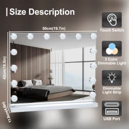 LED Light Hollywood Makeup Mirror Vanity Light Mirror & 14 Dimmable Light Bulbs+USB Large Makeup Mirror With Led Light