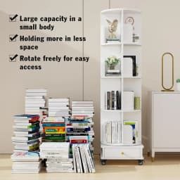 Corner Bookcases Rotating Movable Durable Wooden Bookshelf Drawer Wheels Modern Storage Shelf Vertical Narrow Study Bedroom Home