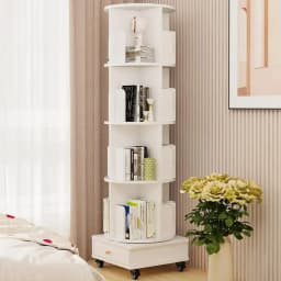 Corner Bookcases Rotating Movable Durable Wooden Bookshelf Drawer Wheels Modern Storage Shelf Vertical Narrow Study Bedroom Home