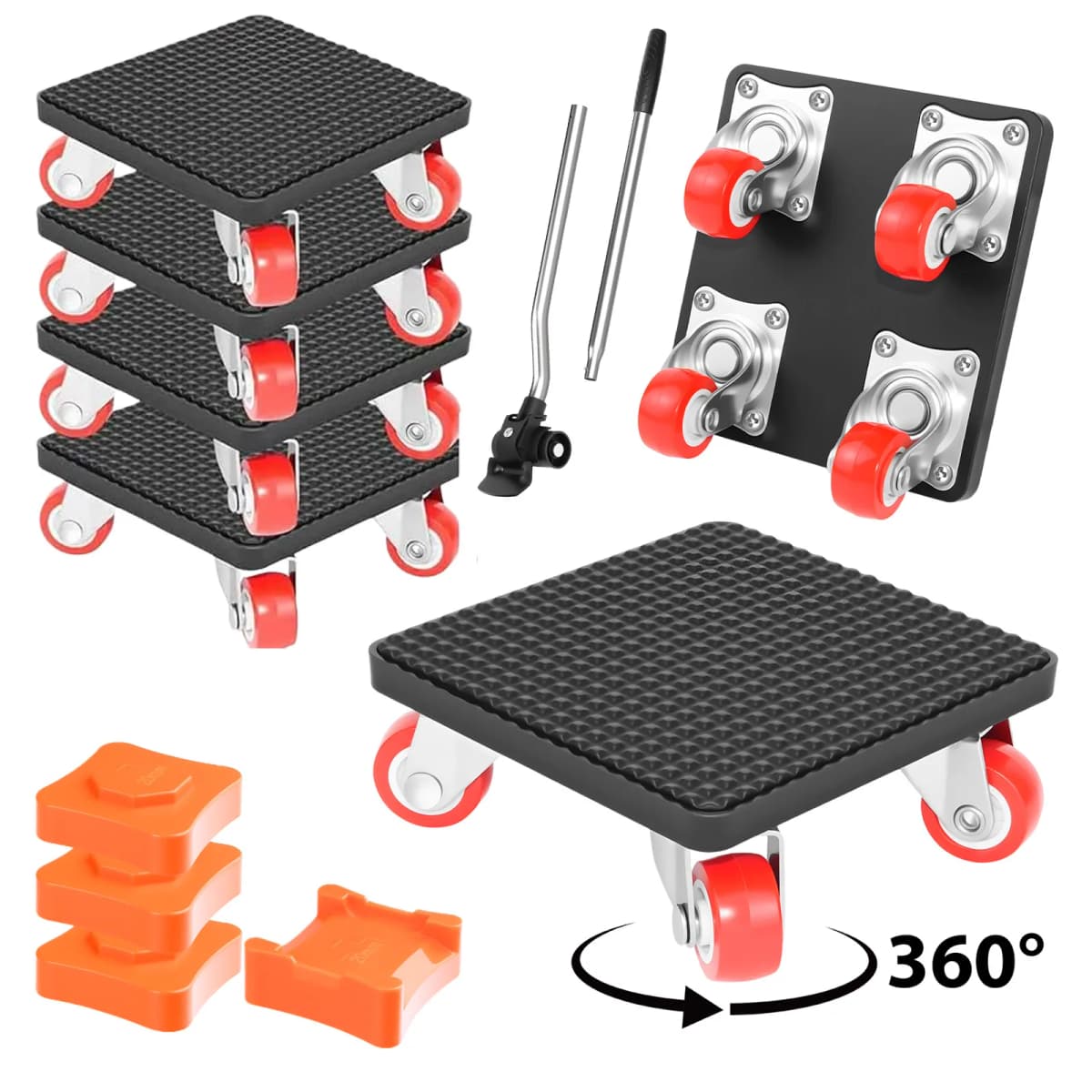 Furniture Mover with 360° Rotating Wheels, 63cm Extended Carbon Steel Pry Bar Lifter,Heavy Duty Moving Aid Furniture Transport