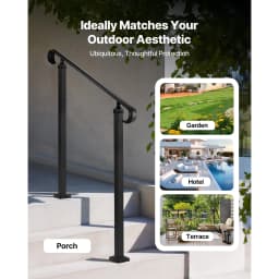 SucceBuy Handrails for Outdoor Steps 2-3 Step Adjustable Height Carbon Steel Transitional Handrail with Installation Kit Black