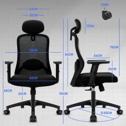 Durrafy Ergonomic Office Chair High Back Adjustable Armrests Lumbar Support 90°-130° Tilt Lockable Mesh Computer Chair Black
