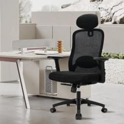 Durrafy Ergonomic Office Chair High Back Adjustable Armrests Lumbar Support 90°-130° Tilt Lockable Mesh Computer Chair Black