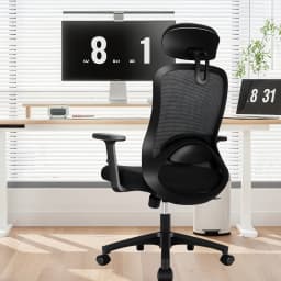Durrafy Ergonomic Office Chair High Back Adjustable Armrests Lumbar Support 90°-130° Tilt Lockable Mesh Computer Chair Black
