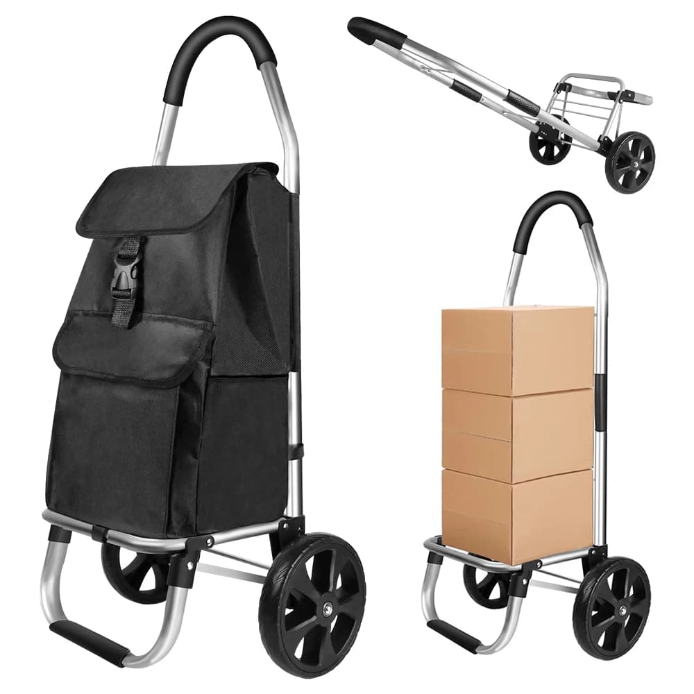 40L Lightweight 2 Wheels Shopping Trolley, Collapsible Push/Pull Carts for Easy Storage, for Seniors or Heavy Loads (Black)