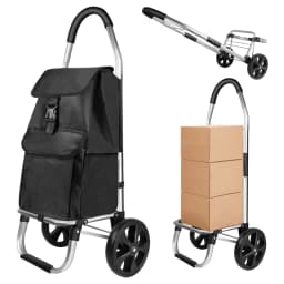 40L Lightweight 2 Wheels Shopping Trolley, Collapsible Push/Pull Carts for Easy Storage, for Seniors or Heavy Loads (Black)