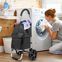 40L Lightweight 2 Wheels Shopping Trolley, Collapsible Push/Pull Carts for Easy Storage, for Seniors or Heavy Loads (Black)