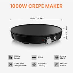SUPERLEX Electric Crepe Maker 1000W 30cm Non-Stick Pancake Griddle, Adjustable Temperature Control LED Ready Light, Includes Batter Spreader & Spatula, Portable Crepe Pan for Home Making Crepes Blintzes Pancakes