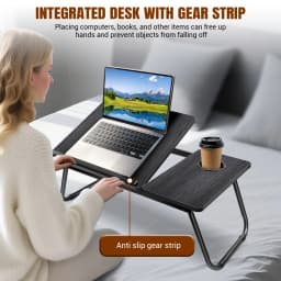 Foldable Laptop Desk Bed Table with Cup Slot & Adjustable Height Angle, Reading Holder Notebook Stand, 56x32.5cm