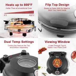 YIBAKE 12 Inch Black Electric Pizza Oven Countertop Maker Fireproof Ceramic Stone Heats up to 420℃ for Stone Baked Home Cooking