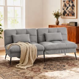COMHOMA Fabric Sofa Bed 2 Seater Upgraded Frame 5-Gear Back Angle Adjustable Futon Sofa for Living Room