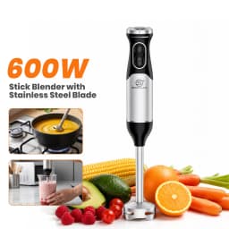 SUPERLEX Stainless Steel 600W Immersion Hand Blender + 304 Sharper Blades Non-slip 2 Speed Electric Steel Mixer Kitchen Gadget