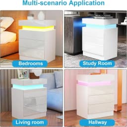 3 Drawers Wooden Nightstand Light Charging Station Bluetooth Light Power Bedroom Bedside Living Room UK Plug Bedroom Furniture