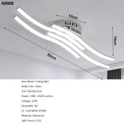 Modern Led Ceiling Light, 4 Built-in Wave Led Board Design Ceiling Lamps Silver Ceiling Lighting for Living Room Bedroom Kitchen