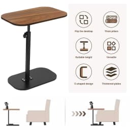 C Shaped Side Table Portable Corner Table for Small Spaces (Walnut Desktop)