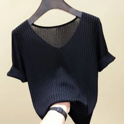 AOSSVIAO 2026 Basic V-neck Solid Thin Summer Women Pullover Female Thin Knitted Ribbed Sweater Slim Short Sleeve Bodycon Sweater