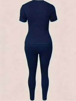 2026 Women's New Paris Printed Two-Piece Set, Casual Short-Sleeved Round Neck T-Shirt and Tight Pants Long Pants Set