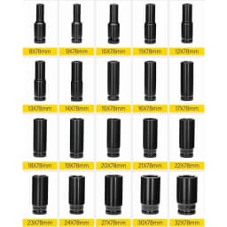 1/2inch Socket Set, 1/2" Drive Metric Size (8-24mm) Socket Spanner, CR-V Steel Deep Impact Socket Set For 1/2 Socket Set F