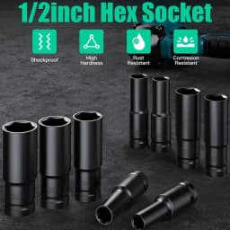 1/2inch Socket Set, 1/2" Drive Metric Size (8-24mm) Socket Spanner, CR-V Steel Deep Impact Socket Set For 1/2 Socket Set F