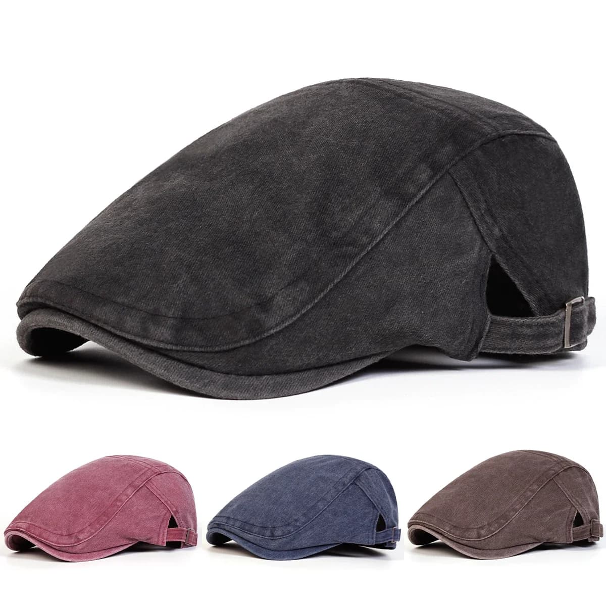 Men Solid Color Washing Newsboy Caps British Painters Hats Spring and Autumn Adjustable Flat Cap Hip Hop Berets
