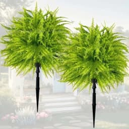 2pc UV Resistant No Fade Artificial Persian Fern Grass Ground Stake Fake Green Plant for Garden Patio Yard Outdoor Hotel Decor