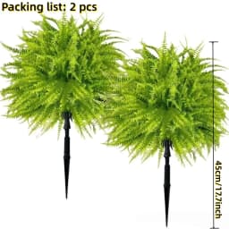 2pc UV Resistant No Fade Artificial Persian Fern Grass Ground Stake Fake Green Plant for Garden Patio Yard Outdoor Hotel Decor