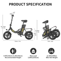 Hidoes C5 Electric Bike 250W Motor 36V 10.4AH Adult Foldable E Bike 14-inch 18-28km 25 km/h Electric Bicycle Cheap