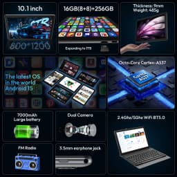 XGODY N02 Pro 10.1 Inch Tablet Android 15 800x1200 Cortex 8 Core CPU Max 16GB RAM 256GB ROM 5G WiFi Type C 7000mAh Widevine L1
