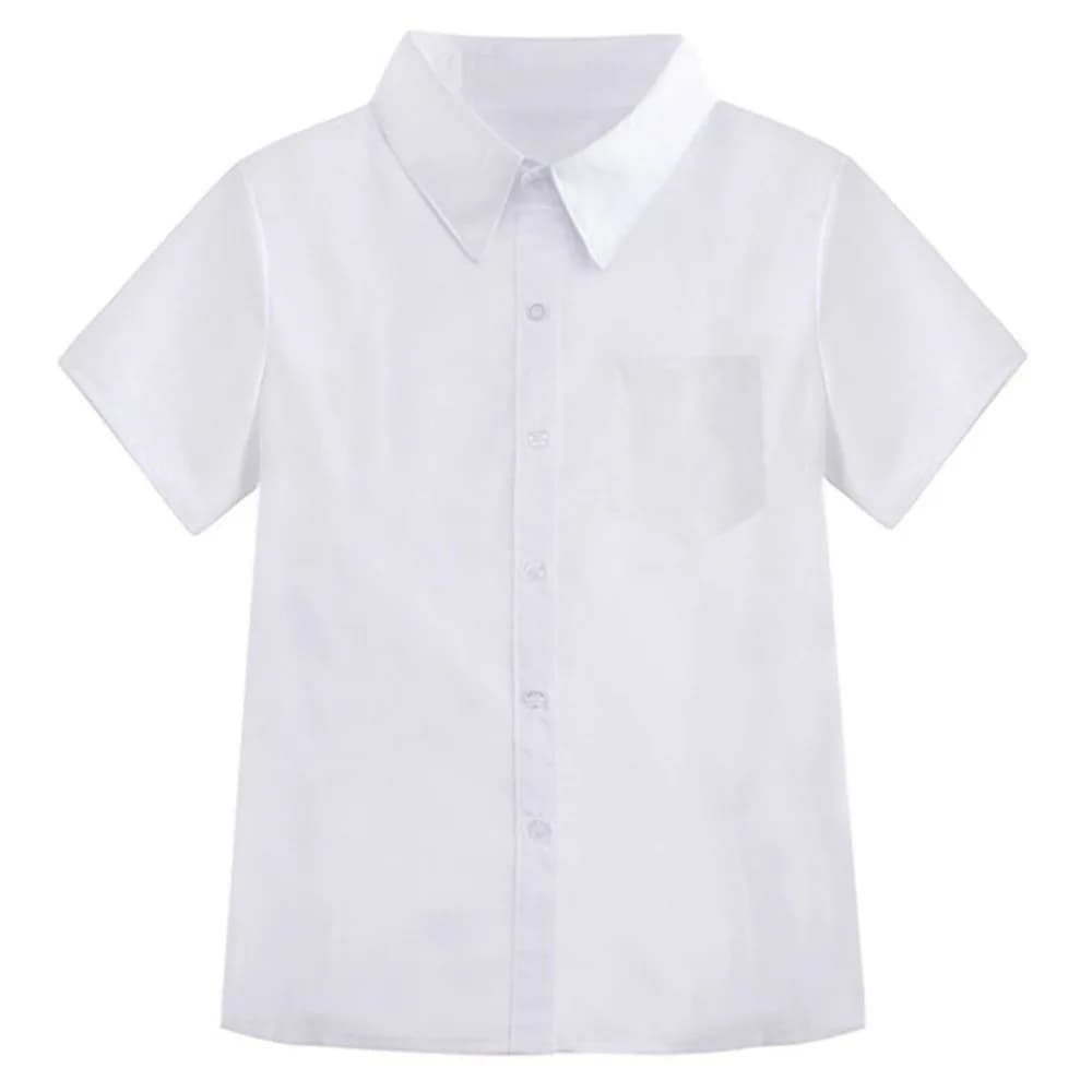 Casual Classic White Shirt Basic Preppy Style Loose Fit Shirt Simple Short Sleeve Blouse High School Students