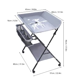 Foldable Baby Diaper Changing Table with Storage Basket, Portable Dresser Station with Safety Strap & Height Ruler for Nursery
