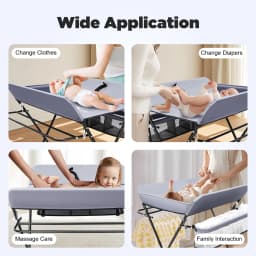 Foldable Baby Diaper Changing Table with Storage Basket, Portable Dresser Station with Safety Strap & Height Ruler for Nursery