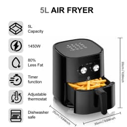 SUPERLEX 5L Air Fryer with Smart Touch Display Adjustable Thermostat 1450W Adjustable Temperature 8 Preset Cooking Modes Cooker