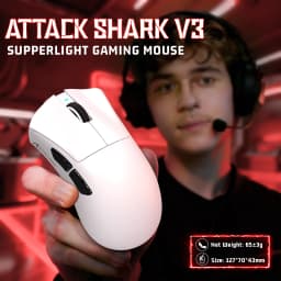 ATTACK SHARK V3 Wireless Gaming Mouse, 65g Ultra Lightweight, 25K DPI PAW3311 Optical Sensor, 1K Polling, 2.4G/BT/USB Wired