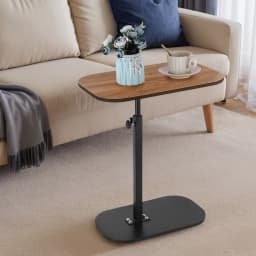 C Shaped Side Table Portable Corner Table for Small Spaces (Walnut Desktop)