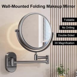 8 inch Wall Folding Mounted Makeup Mirror Double Side 3X No Drilling Adjustable Vanity Mirror for Bathroom & Bedroom