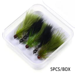 5pcs #12 Tungsten Bead Head Woolly Bugger Barbless Jig Nymph Streamers Fly for Trout Salmon Pike Bass Fishing Lure Baits