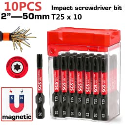10/20 Pieces of S2 Steel Industrial Torx Screwdriver Bits, T25 Tip Type, 50mm Long, High Torque, Rust-Resistant, Durable, Portable Storage, for Precision Electronic Repair/Automotive Assembly