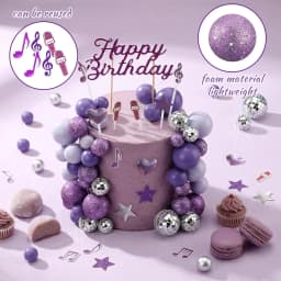 Sparkle K-Pop Birthday Cake Decor: Purple Disco Balls, Musical Notes & Glitter Stars – Party Supplies for Fans