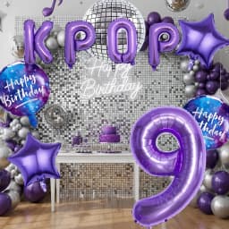 10pcs Purple Kpop Theme Birthday Foil Balloon Set 32 Inch Number 0-9 Balloon Birthday Party Decorations Anniversary Celebrations