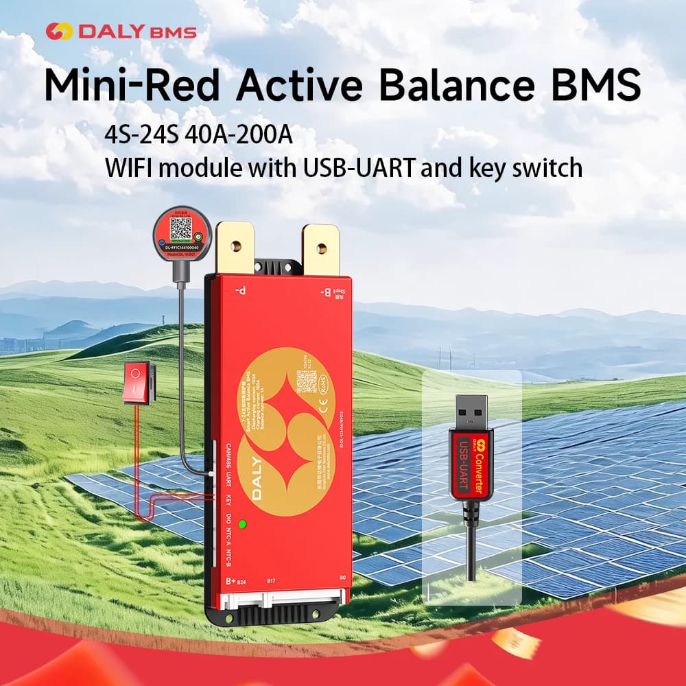 Daly Smart Active BMS 4s LiFePO4 8s 24V 16s 100A 150A 40A 60A 200A 12V 48V LiFePO4 1A Active Balance with UART RS485 WiFi Key