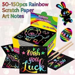 50-150 Pcs Rainbow Scratch Paper Art Notes Kids DIY Crafts Easter Basket Stuffers Girls Boy Classroom Prize Gift School Activity