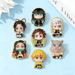 8Pcs Cute Demon Slayer Brooch Badge Anime Cosplay Chibi Character Tanjiro Nezuko Shinobu Giyuu Rengoku Enamel Lapel Pins Gift