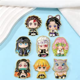 8Pcs Cute Demon Slayer Brooch Badge Anime Cosplay Chibi Character Tanjiro Nezuko Shinobu Giyuu Rengoku Enamel Lapel Pins Gift