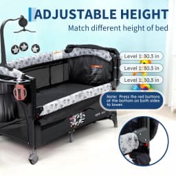 4 in 1 Baby Bassinet, Pack and Play Bedside Crib Sleeper with Changing Table, Locking Wheels, Toy Bar for Newborn to Toddlers